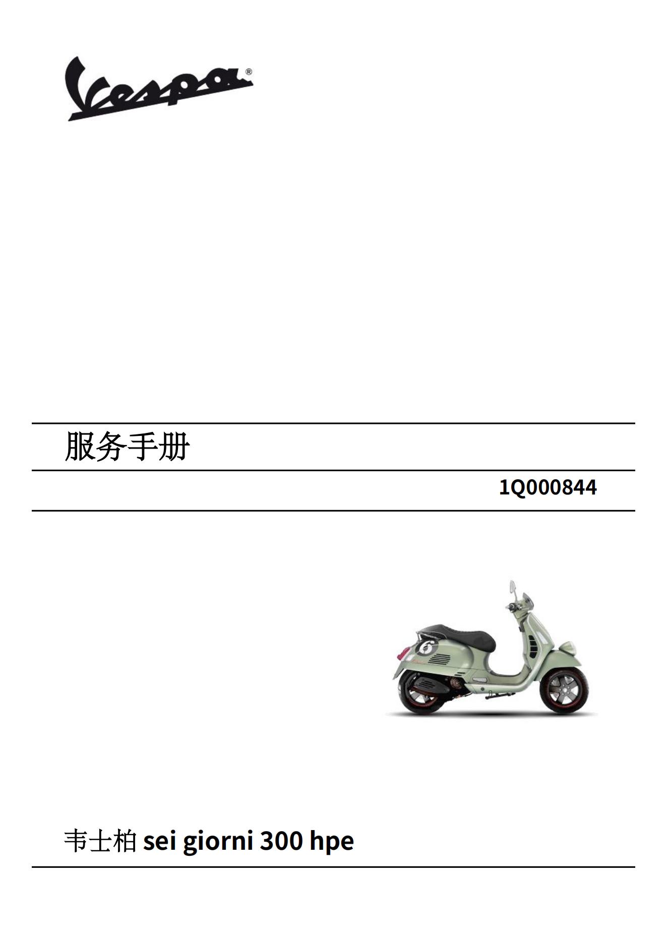 简体中文2021比亚乔 维斯帕6日 vespa Sei Giorni 300维修手册GTS300韦士柏维斯帕300 gts300插图