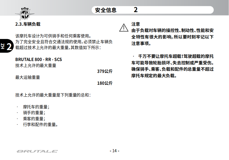 简体中文20年奥古斯塔Brutale 800用户手册奥古斯塔暴徒用户手册插图2