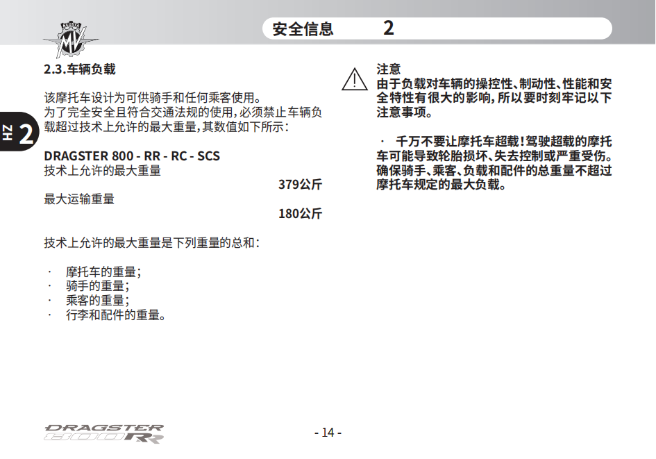 简体中文20年奥古斯塔Dragste 800用户手册奥古斯塔竞速用户手册插图1