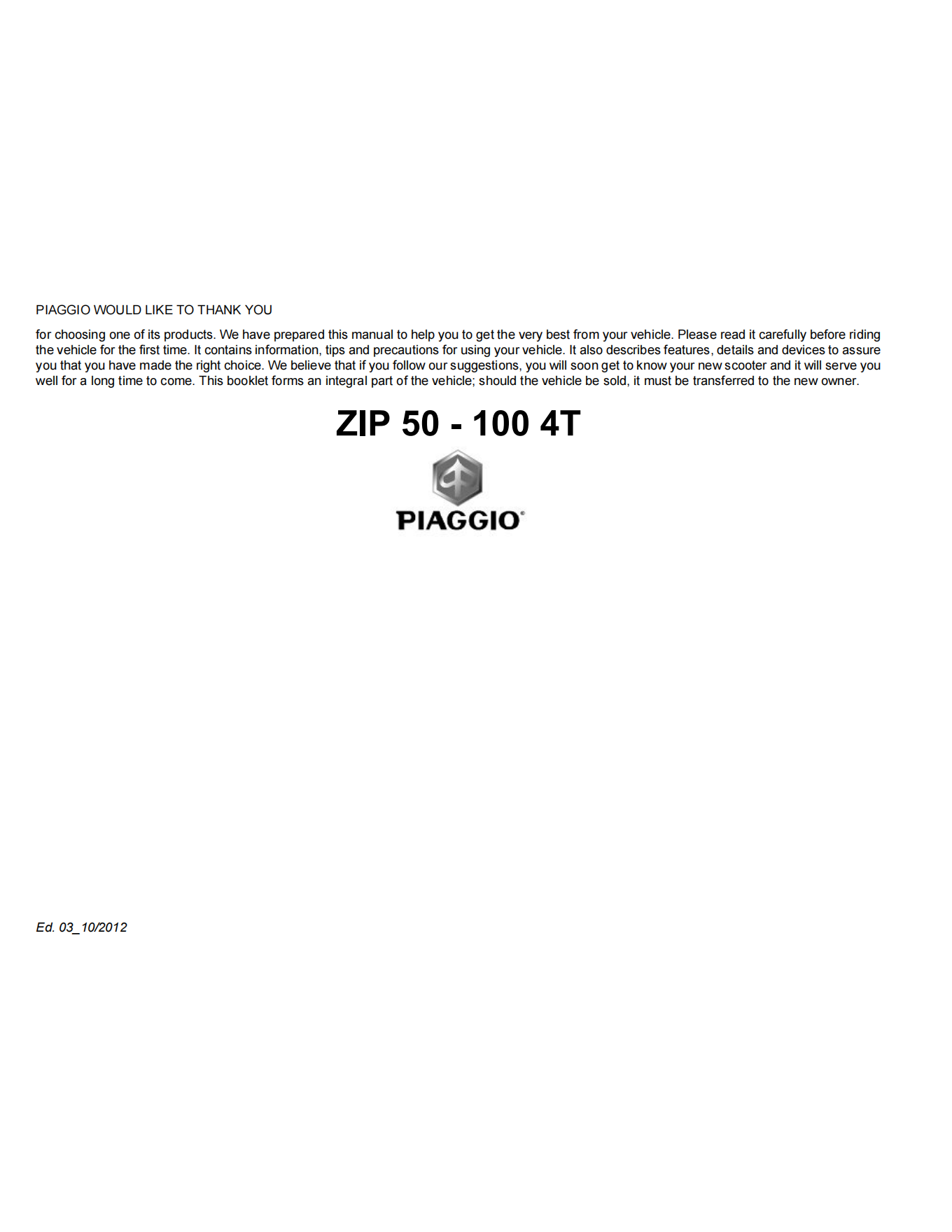 原版英文2012年比亚乔zip50 zip100维修手册4T插图