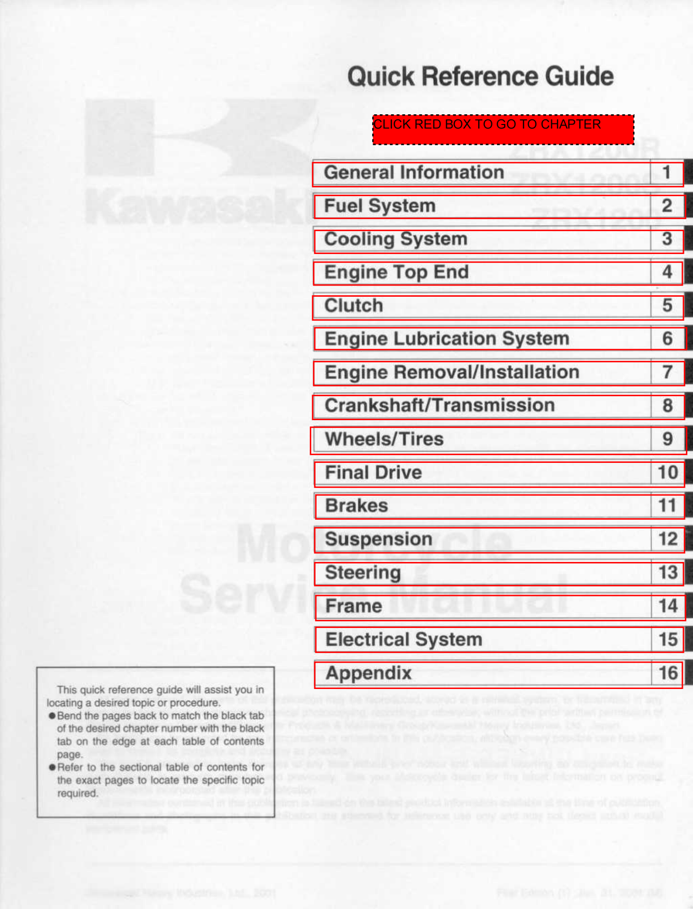 原版英文2001-2007年川崎zrx1200s zrx1200r Kawasaki ZRX1200R ZRX1200S维修手册插图